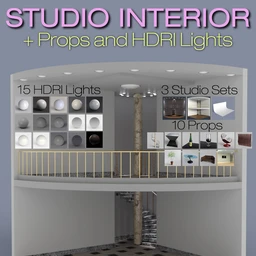 S3D Staircase Studio Interior Sets, Props and HDRI Lights