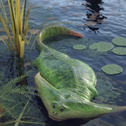 Prehistoric Amphibian Diplocaulus and Dragonfly Prey