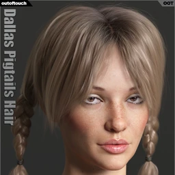 Dallas Pigtails Hair for Genesis 3 and 8 Female(s)