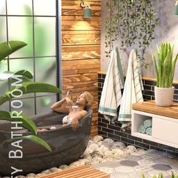 Leafy Bathroom Set and Genesis 8 Female Poses