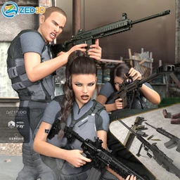 Z Combat Rifles and Poses for Genesis 3 and 8