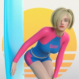 Surfer Girl Outfit and Surfboard for Genesis 8 Female