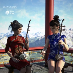 Chinese Erhu and Poses for Genesis 3 and 8 Female(s)