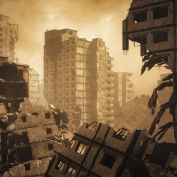 战争城市废墟模型,灾难废墟模型,残缺的城市建筑模型,末日城市模型