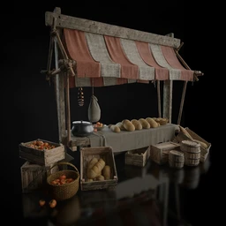 中世纪街道模型,欧洲古代城市建筑模型,中世纪住宅物品模型,中世纪市场模型