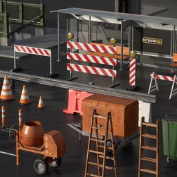 交通设施模型,公共设施模型,街道设施,路牌,交通灯,垃圾箱,围栏,候车停等模型