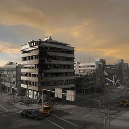 破坏的街区模型,毁坏建筑模型,倒塌的建筑模型