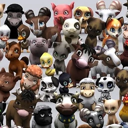 卡通动物模型合集,牛,小马,狗,猫,山羊,绵羊,猪,小狗,鸡,鸭等模型