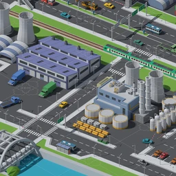 海滨城市模型,大桥,码头,完整的城市规划模型