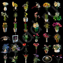 鲜花模型合集,盆栽,花盆,蒲公英,仙人球,菊花,玫瑰,百合等花模型36个