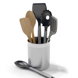 餐具,勺子,汤勺,漏勺,铲,不粘铲,不锈钢,木质,厨房挂架,餐具架,收纳筒,厨具模型合集