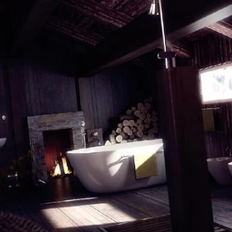 浴缸模型,木柴模型,马桶模型,室内一角,3D模型