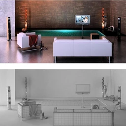 室内场景模型,3D模型,沙发模型,音响模型,室内健身车模型