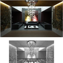 室内场景模型,客厅模型,吊灯模型,沙发模型,3D模型