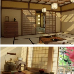 日本室内场景,武士刀,木家居,日式客厅模型,3D模型