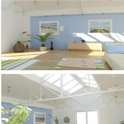 现代简约场景,阁楼场景,绿色环保室内场景,明亮的卧室,3D模型