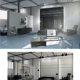 砖墙式工作室场景,个人工作室模型,公寓模型,3D模型