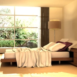 睡房模型,卧室场景,落地玻璃窗,大床,木地板,3D模型