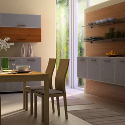 厨房场景,厨房模型,木桌子,木柜,厨柜,立地灯,3D模型