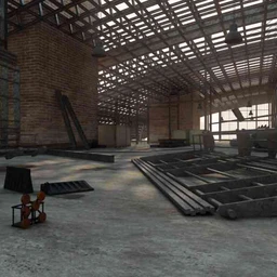 工厂场景,工厂模型,车间,铁棚模型,铁架,3D模型