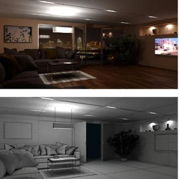 豪华客厅场景,沙发模型,电视,装饰品模型,3D模型