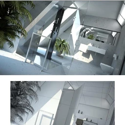 生间场景,厕所模型,玻璃门,盆景,镜子,马桶,3D模型