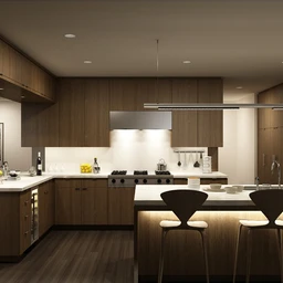 开放式厨房场景,厨房模型,厨柜,餐桌,3D模型