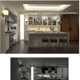 厨房模型,厨房吊顶模型,吊灯,厨柜,3D模型