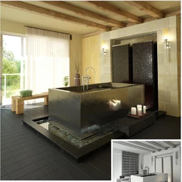 浴室模型,浴室场景,浴池模型,落地窗,3D模型