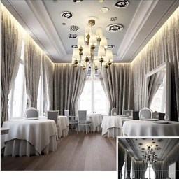 餐馆场景,餐厅模型,餐桌,西餐厅,吊灯模型,3D模型