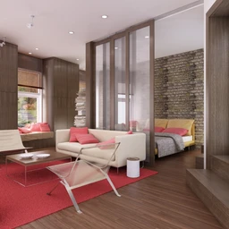 客厅场景,沙发模型,红地毯模型,玻璃拉门,木土砖模型,3D模型