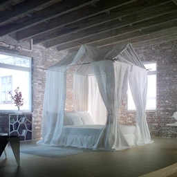 蚊帐模型,大床,红砖卧室场景,3D模型