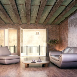工厂式客厅场景,艺术仓库场景,沙发,红砖,木屋顶模型,3D模型