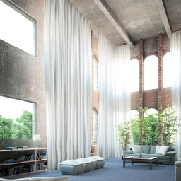 混凝土客厅场景,超高距房屋,毛坯风格建筑场景,3D模型