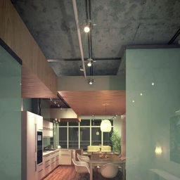 木地板场景,厨房模型,水泥天花,3D模型