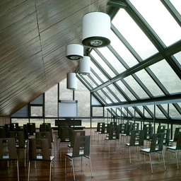 玻璃天花教室,三角形屋顶教室模型,木天花,会议室场景,3D模型