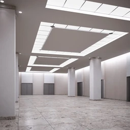 商业中心,大堂场景,方形吊灯,集成吊顶模型,方柱,3D模型