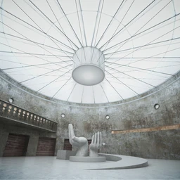 艺术雕塑模型,手掌雕塑,展厅模型,圆形展室场景,3D模型