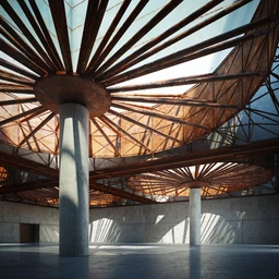 艺术大厅场景,铁支撑,铁支柱模型,铁架天花,3D模型