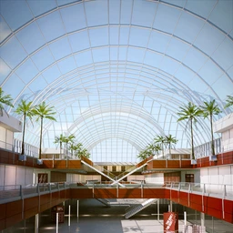 弓形建筑,半圆形屋顶,玻璃透光屋顶模型,3D模型