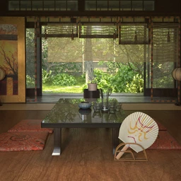 日本室内场景,竹帘模型,被炉模型,茶几模型,3D模型