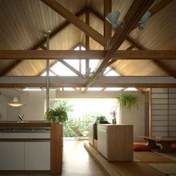 木屋顶模型,木梁,厨房场景,木地板,榻榻米,3D模型