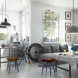 室内一角,饭厅模型,客厅模型,沙发,吊灯,窗户,3D模型