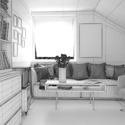 室内一角,书架模型,书籍,沙发模型,阁楼场景,3D模型