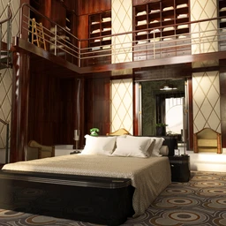 豪华卧室场景,旋转楼梯模型,大床模型,3D模型