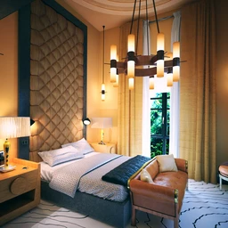 卧室场景,床模型,吊灯模型,窗帘模型,3D模型