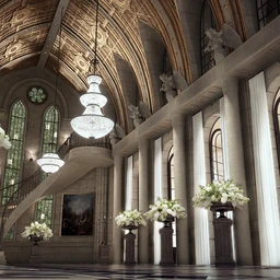 大堂场景,楼梯模型,石柱模型,3D模型