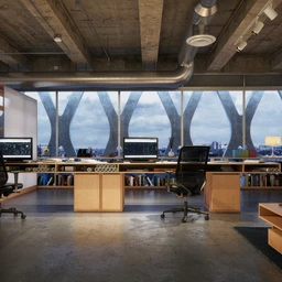 办公室场景,水泥结构,书架模型,大提琴模型,3D模型