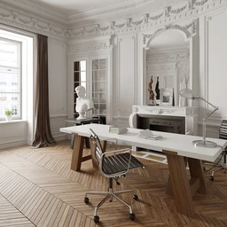 办公室场景,窗帘,窗户,雕塑,白色浮雕,3D模型