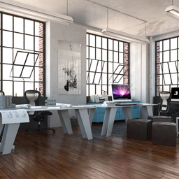 设计社场景,工作室,木地板,琉璃窗户,设计图纸模型,3D模型